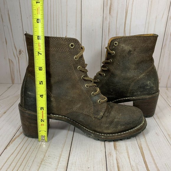 Frye Sabrina 6G Lace-up Oiled Suede Boots Womens Size 8 Lace Up Heeled Bootie - Picture 7 of 10